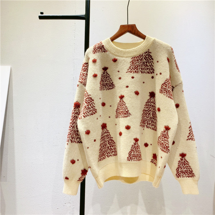 Red Christmas Tree Jacquard Warm Sweater