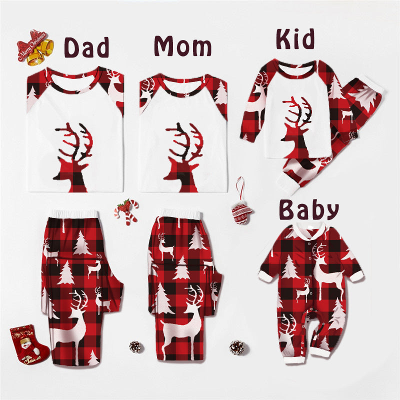 Deer Head Print Parent-child Christmas Home Service Suit