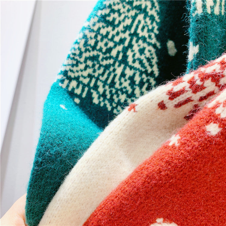 Red Christmas Tree Jacquard Warm Sweater