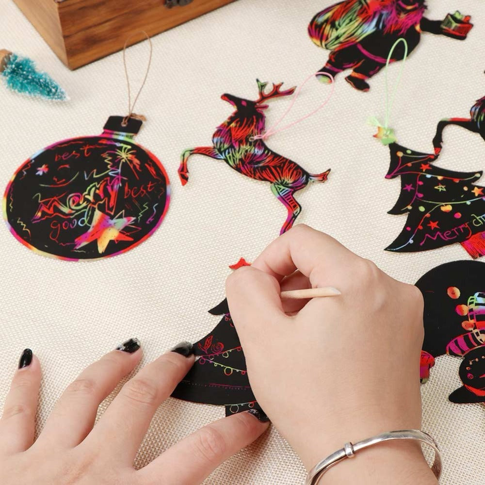 OurWarm 21pcs Magic Color Scratch Card Christmas Tree Orname