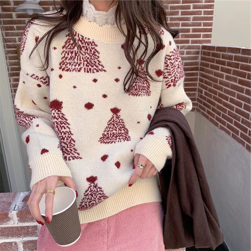 Red Christmas Tree Jacquard Warm Sweater