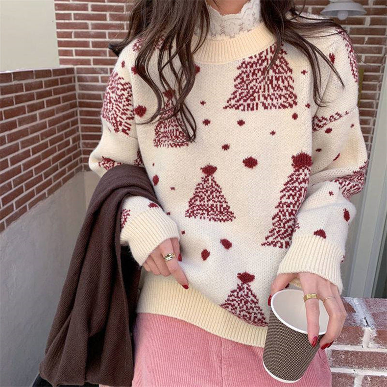 Red Christmas Tree Jacquard Warm Sweater