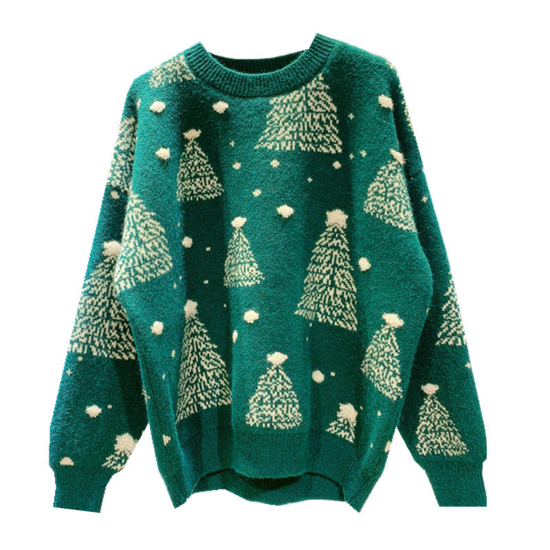 Red Christmas Tree Jacquard Warm Sweater
