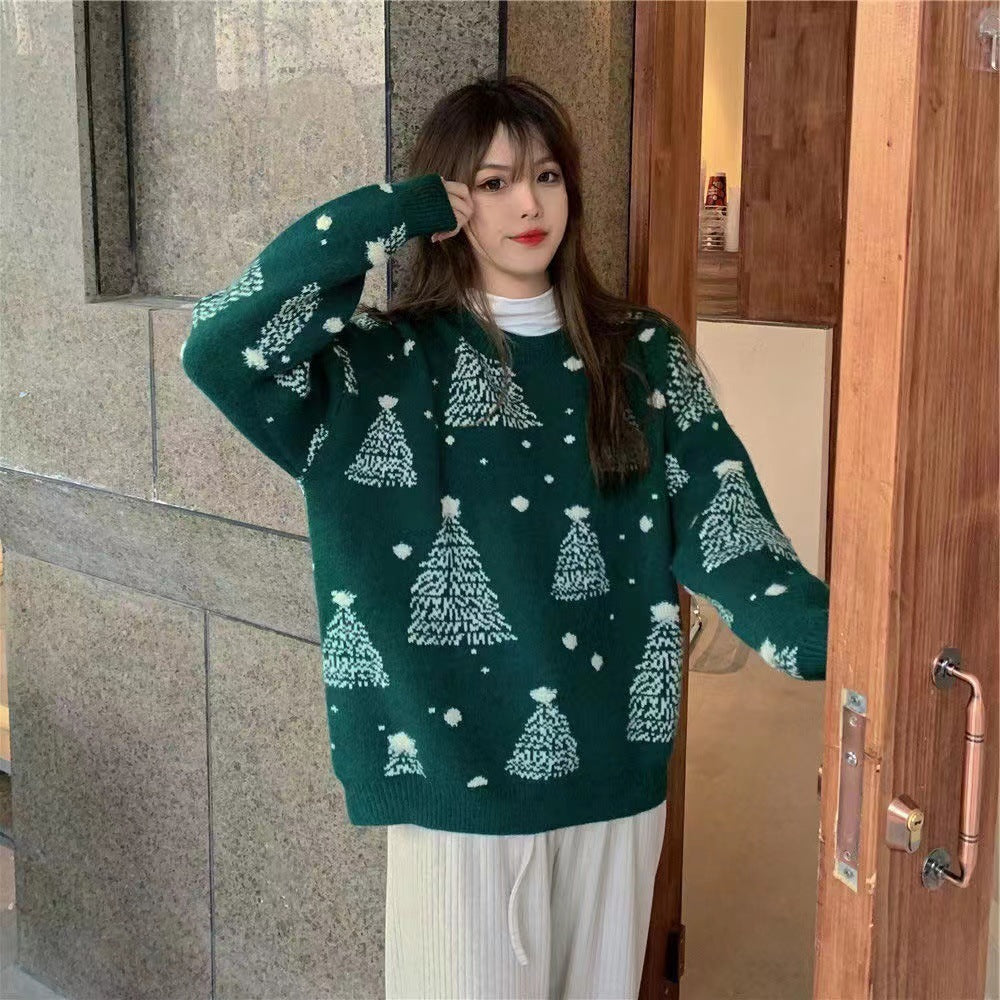 Red Christmas Tree Jacquard Warm Sweater