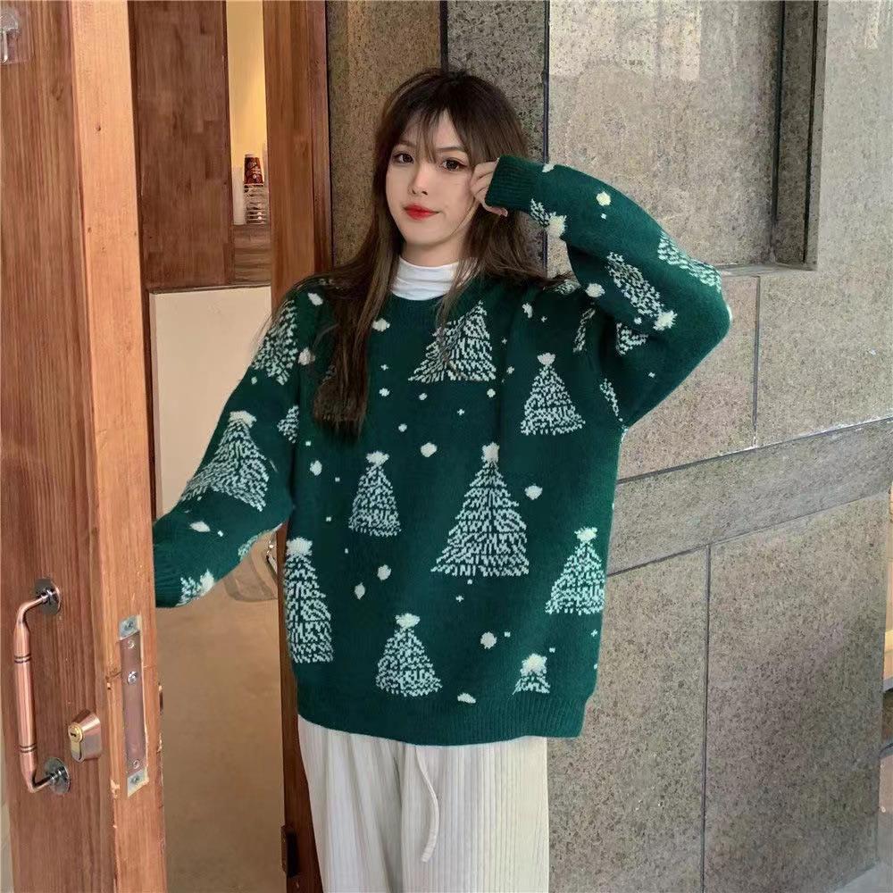 Red Christmas Tree Jacquard Warm Sweater