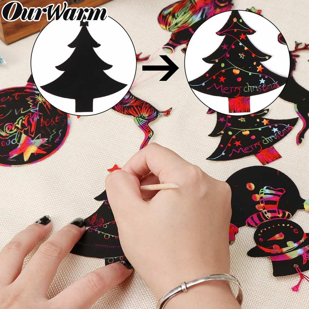 OurWarm 21pcs Magic Color Scratch Card Christmas Tree Orname